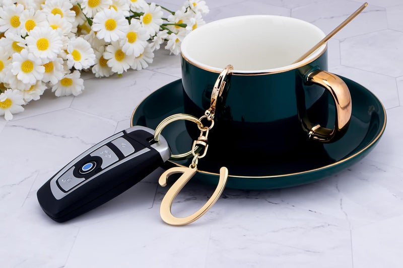 Suweibuke Cute Stainless Steel Gold Initial Letter Keychain for Women Girl, Charms for Key Handbag Backpack Bag, Personalized Gift - Image 3